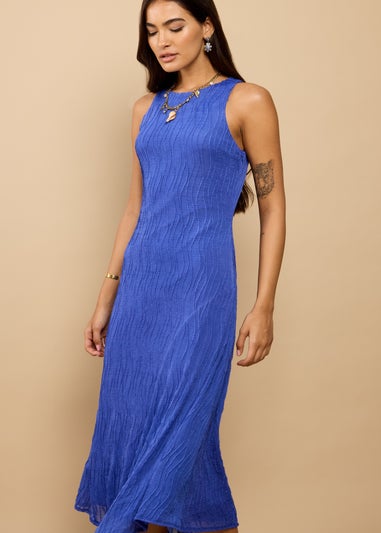 Little Mistress Blue Textured Midaxi Dress