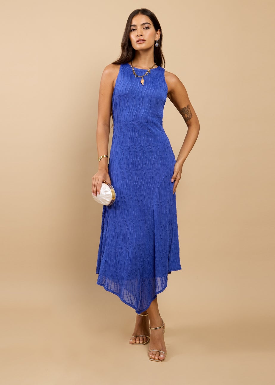 Little Mistress Blue Textured Midaxi Dress
