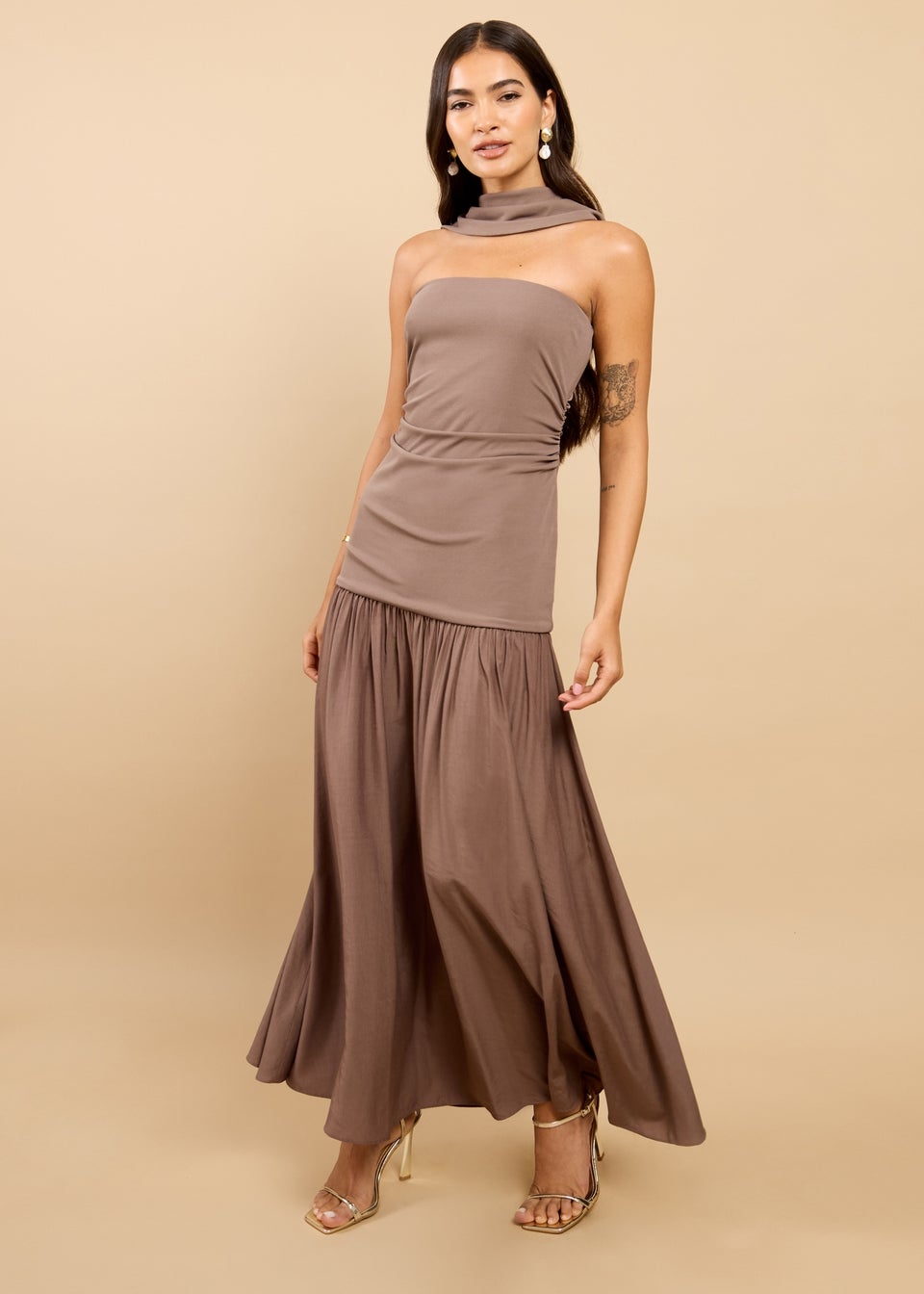 Little Mistress Mink Dropped Waist Maxi Dress