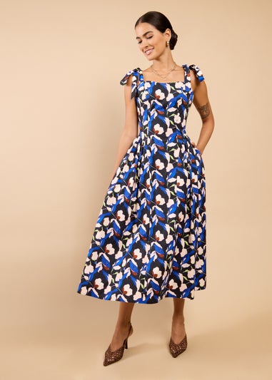 Little Mistress Floral Print Tie Strap Midaxi Dress