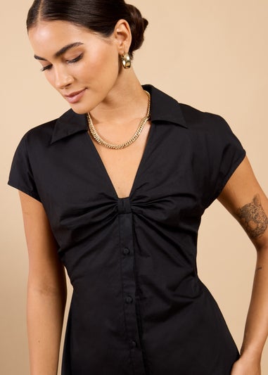 Little Mistress Black Gathered Detail Midaxi Shirt Dress