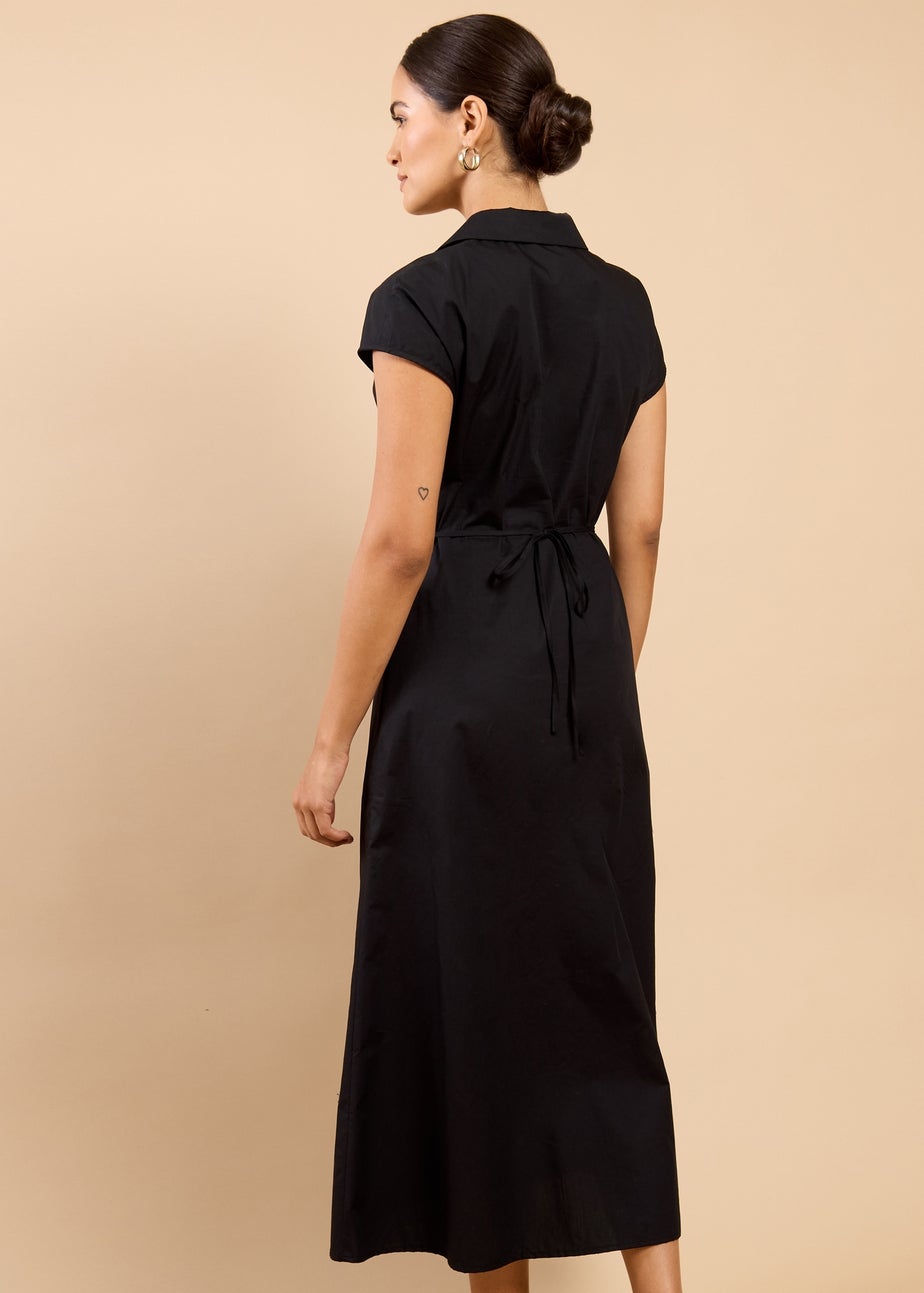 Little Mistress Black Gathered Detail Midaxi Shirt Dress