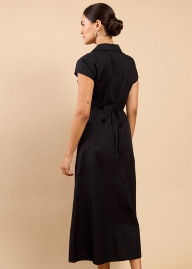 Little Mistress Black Gathered Detail Midaxi Shirt Dress