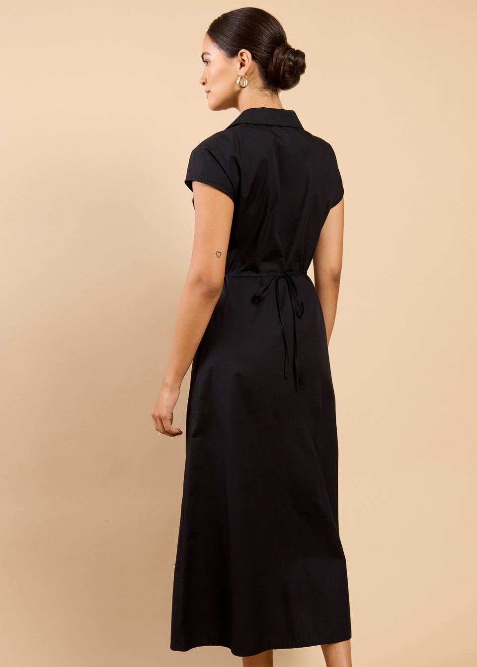 Little Mistress Black Gathered Detail Midaxi Shirt Dress