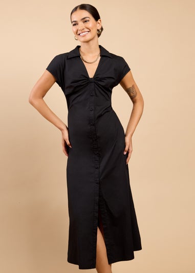 Little Mistress Black Gathered Detail Midaxi Shirt Dress