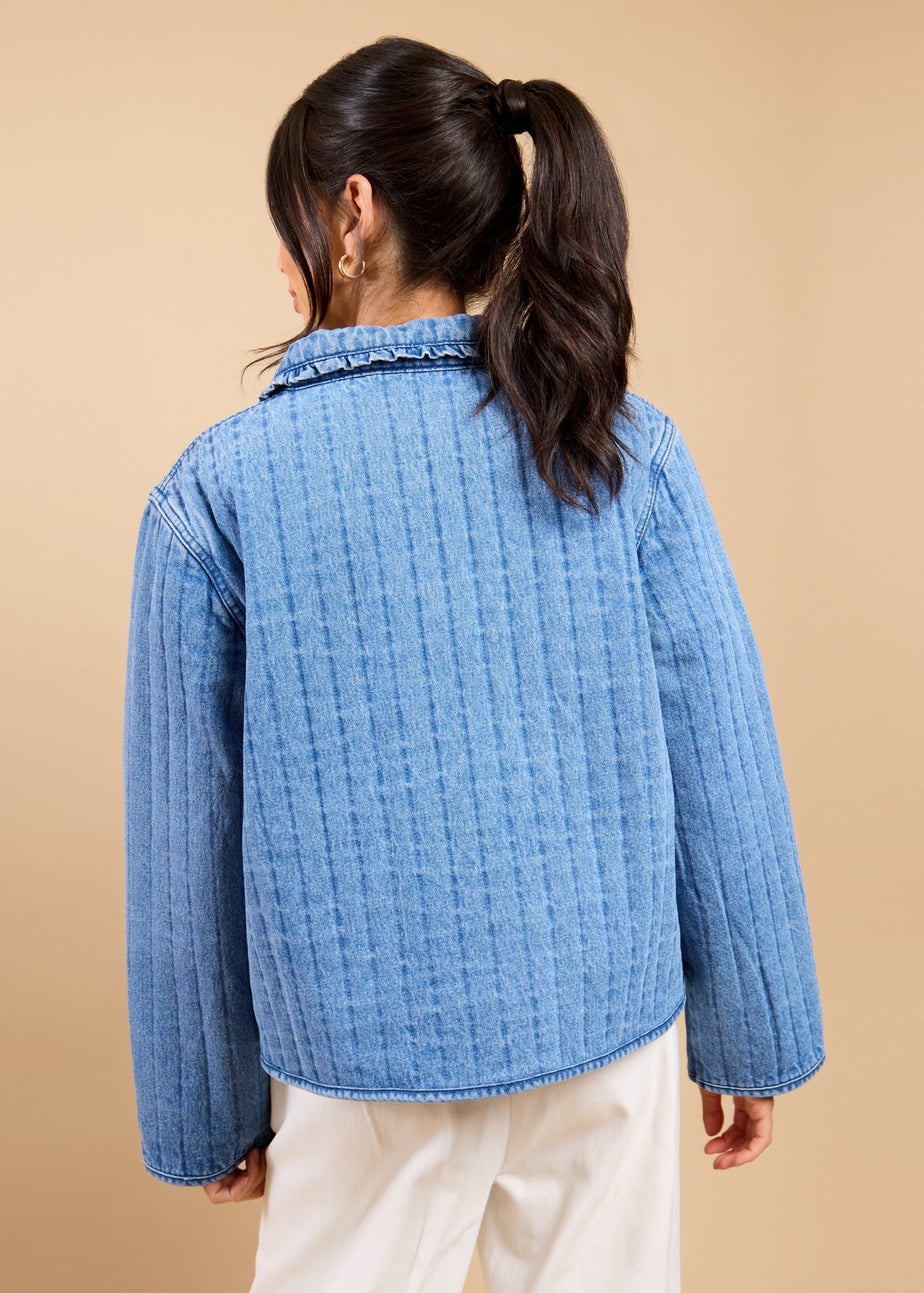 Little Mistress Denim Quilted Tie Detail Jacket