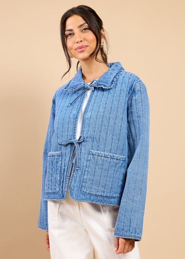 Little Mistress Denim Quilted Tie Detail Jacket