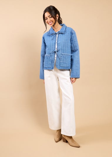 Little Mistress Denim Quilted Tie Detail Jacket