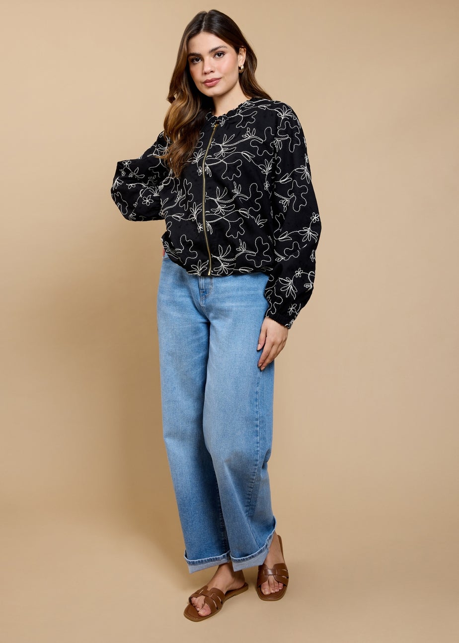 Little Mistress Black Embroidered Cropped Jacket