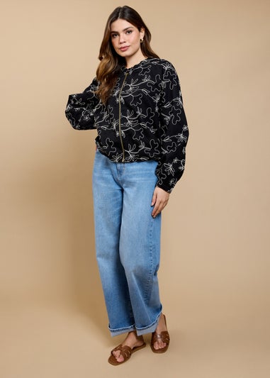 Little Mistress Black Embroidered Cropped Jacket