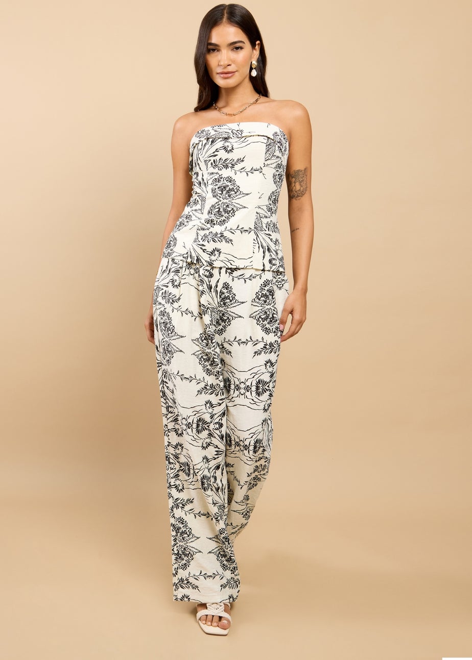 Little Mistress Monochrome Floral Print Bandeau Top