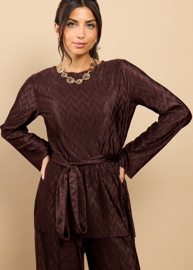 Little Mistress Brown Plisse Longline Top