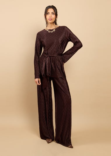 Little Mistress Brown Plisse Longline Top