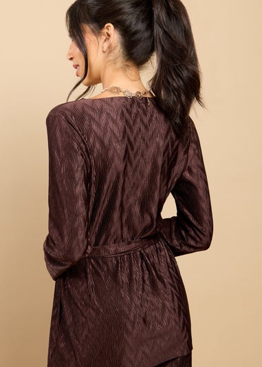 Little Mistress Brown Plisse Longline Top
