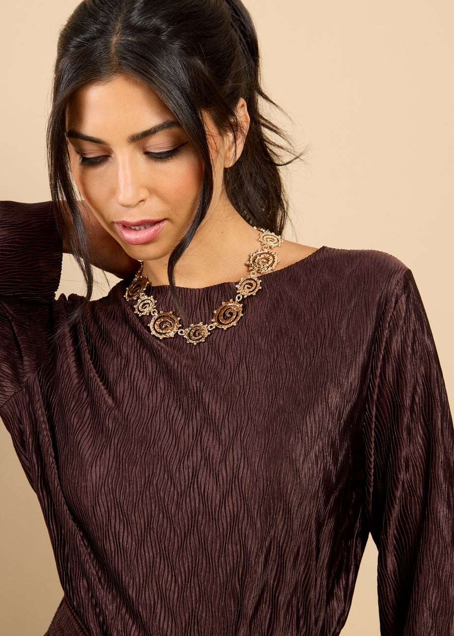 Little Mistress Brown Plisse Longline Top