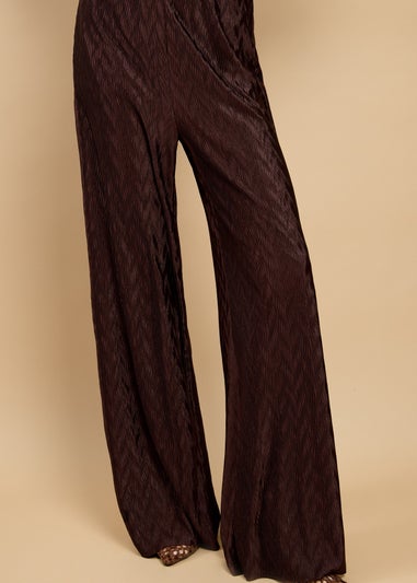 Little Mistress Brown Plisse Wide Leg Trousers