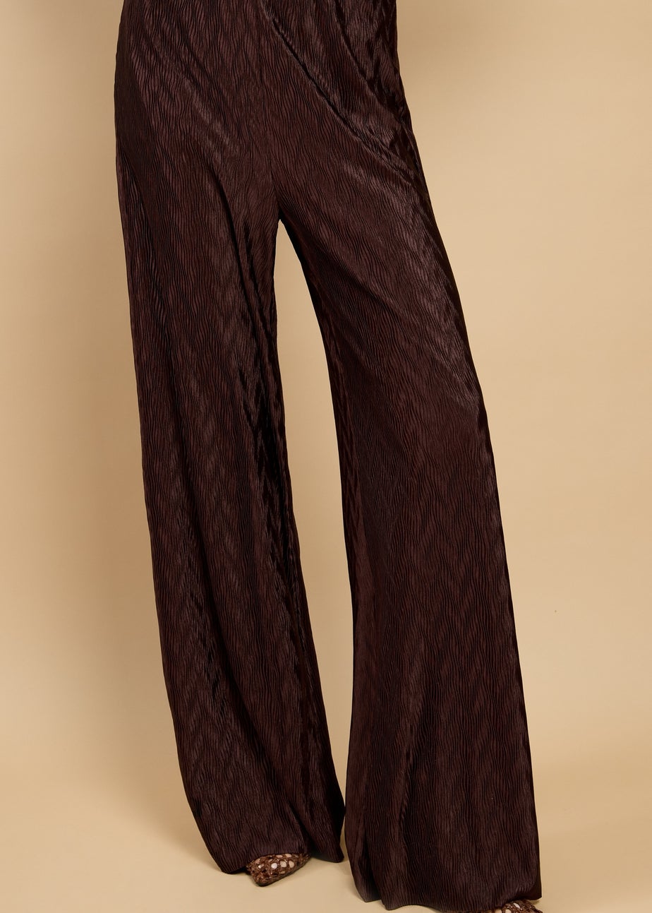 Little Mistress Brown Plisse Wide Leg Trousers