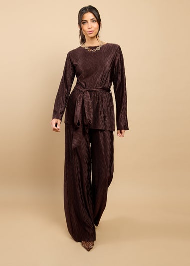 Little Mistress Brown Plisse Wide Leg Trousers