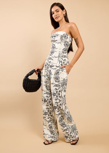 Little Mistress Monochrome Floral Print Wide Leg Trousers