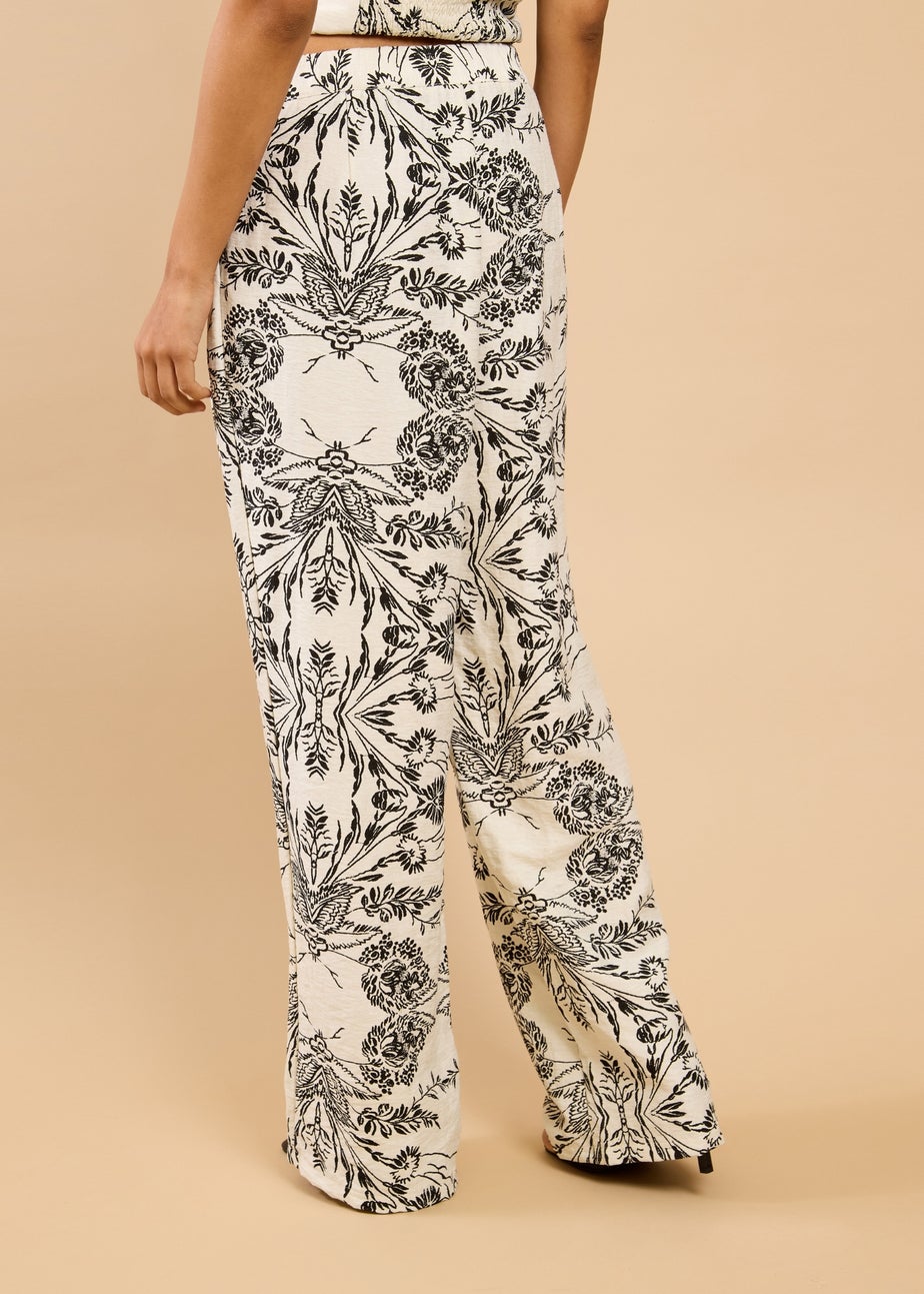 Little Mistress Monochrome Floral Print Wide Leg Trousers