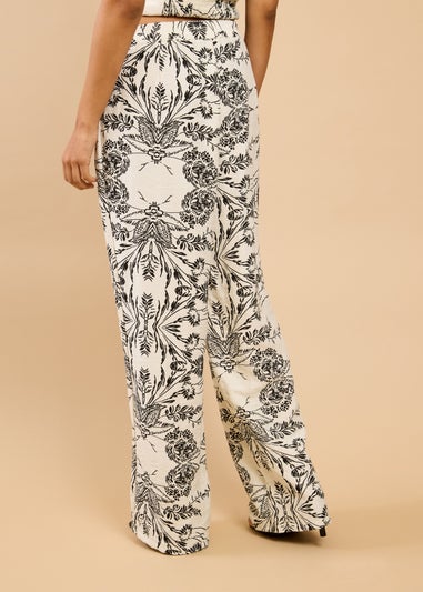 Little Mistress Monochrome Floral Print Wide Leg Trousers
