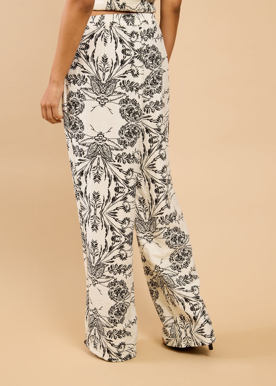 Little Mistress Monochrome Floral Print Wide Leg Trousers
