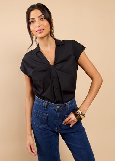 Little Mistress Black Gathered Detail Shirt Top