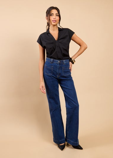 Little Mistress Black Gathered Detail Shirt Top