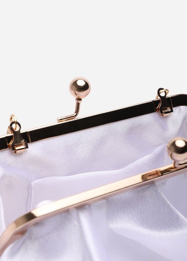 Where's That From Brume White Ruffled Satin Kiss-Lock Clutch Bag