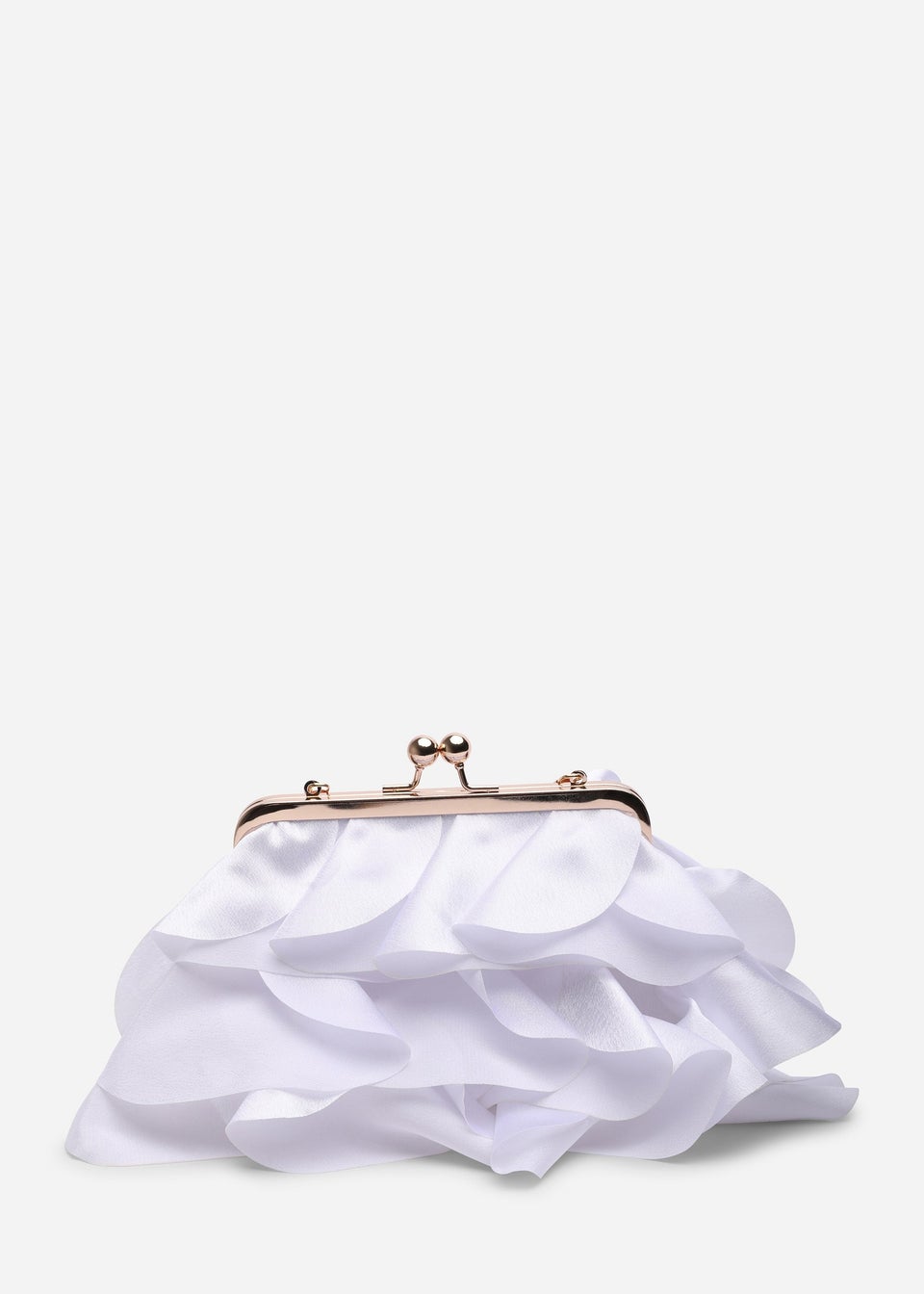 Where's That From Brume White Ruffled Satin Kiss-Lock Clutch Bag