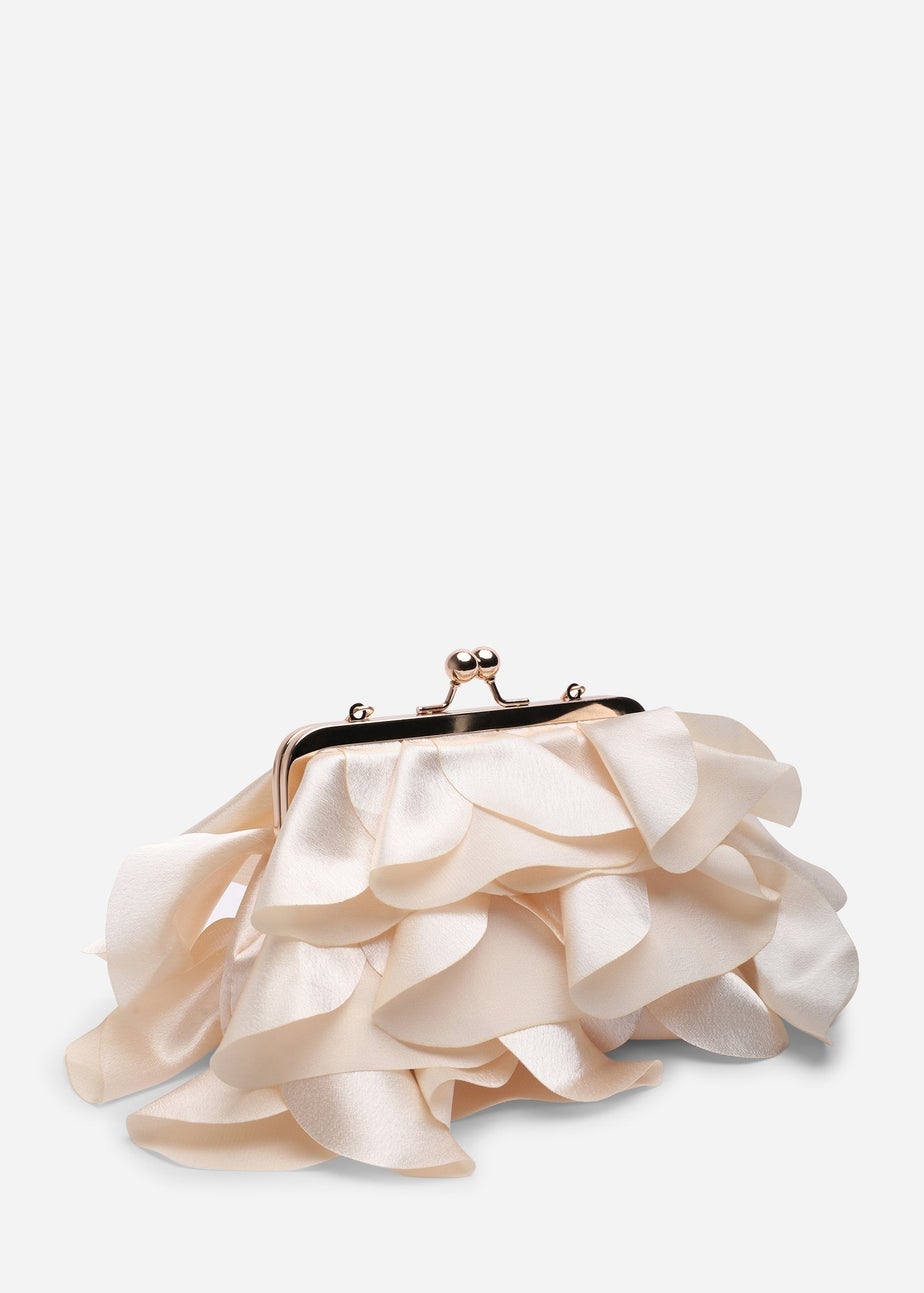 Where's That From Brume Champagne Ruffled Satin Kiss-Lock Clutch Bag