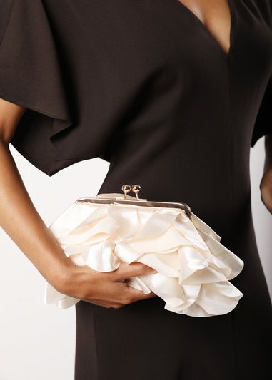 Where's That From Brume Champagne Ruffled Satin Kiss-Lock Clutch Bag