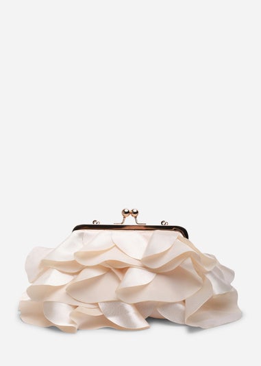 Where's That From Brume Champagne Ruffled Satin Kiss-Lock Clutch Bag