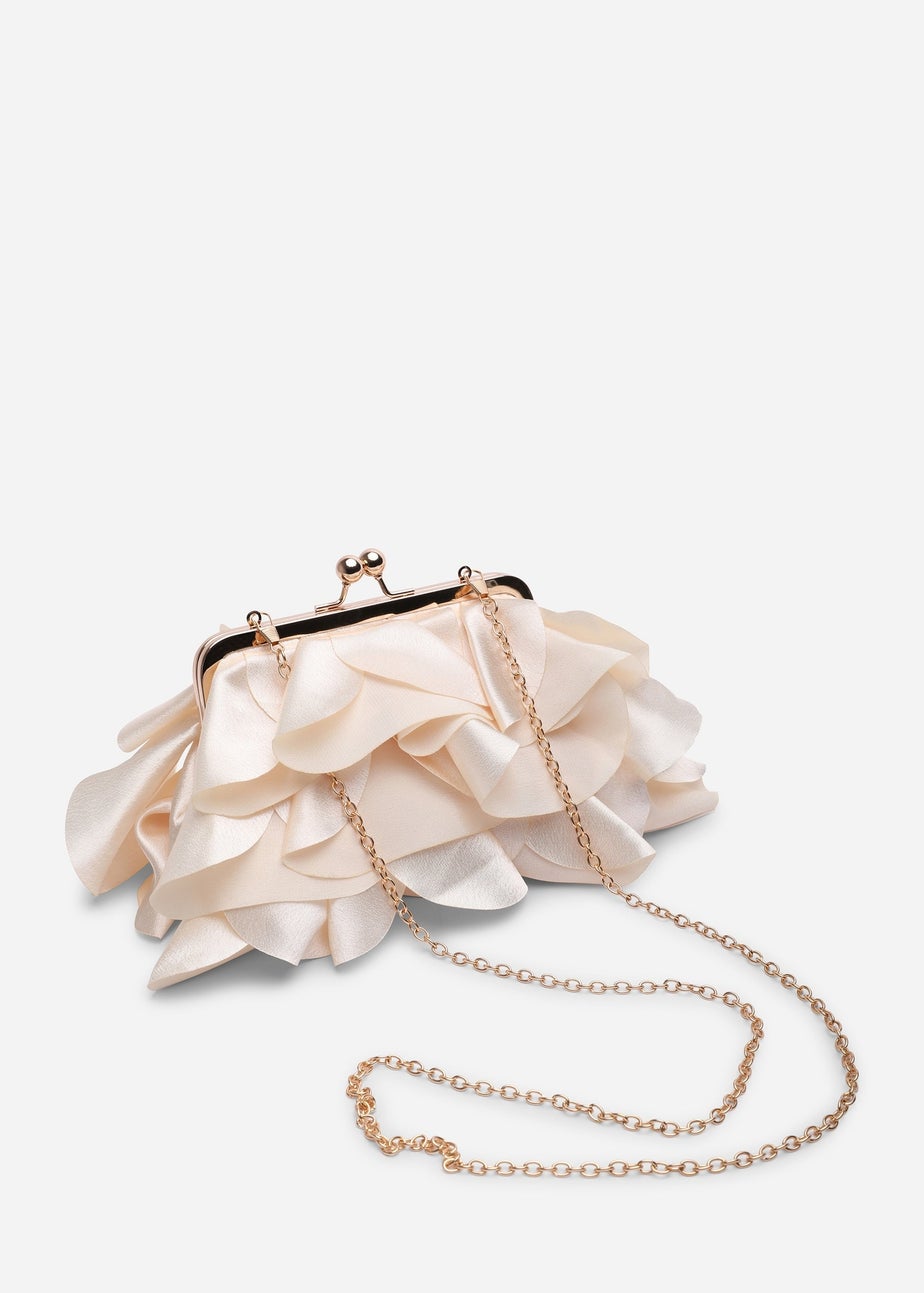 Where's That From Brume Champagne Ruffled Satin Kiss-Lock Clutch Bag