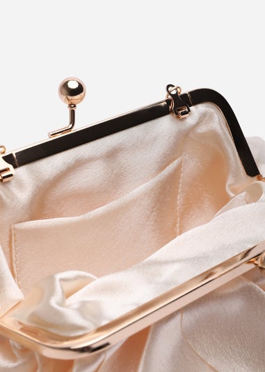 Where's That From Brume Champagne Ruffled Satin Kiss-Lock Clutch Bag