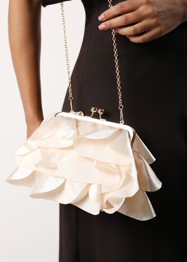 Where's That From Brume Champagne Ruffled Satin Kiss-Lock Clutch Bag