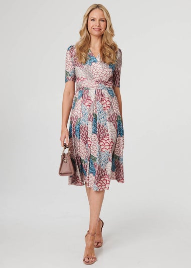 Izabel London Beige Printed 1/2 Sleeve Pleated Midi Dress