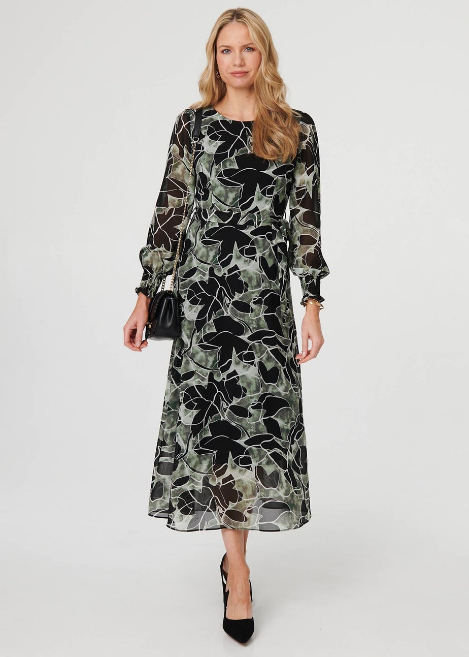 Izabel London Green Abstract Long Sleeve Layered Maxi Dress