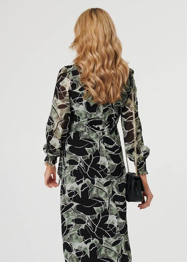Izabel London Green Abstract Long Sleeve Layered Maxi Dress