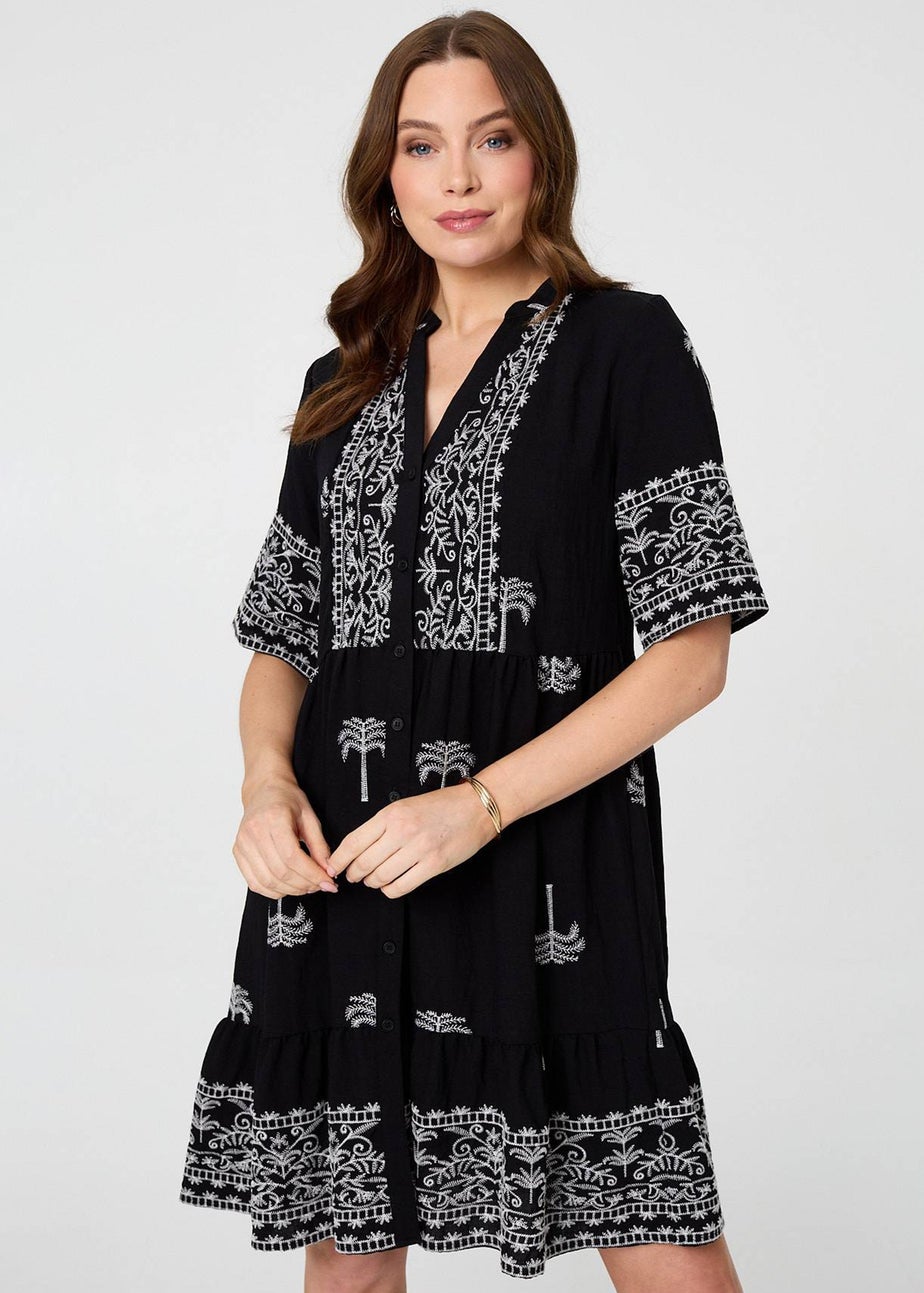 Izabel London Black Border Print 1/2 Sleeve Short Dress