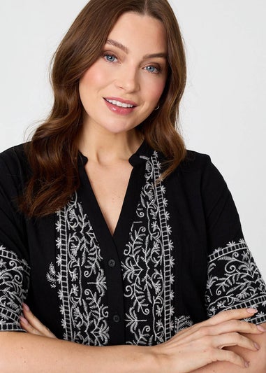 Izabel London Black Border Print 1/2 Sleeve Short Dress