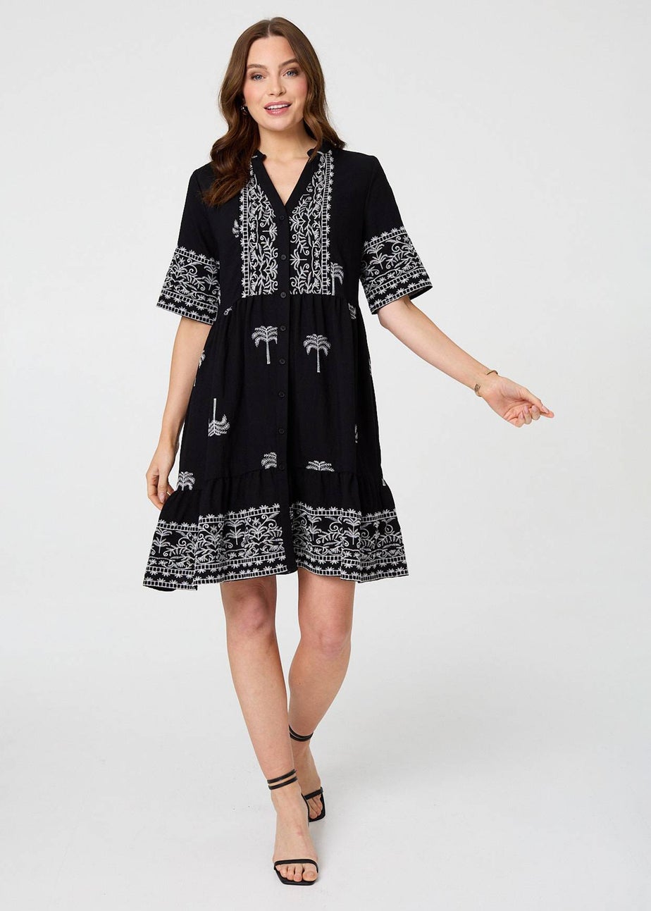 Izabel London Black Border Print 1/2 Sleeve Short Dress