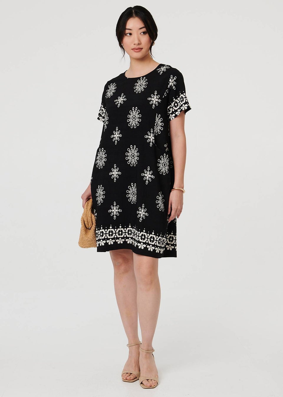 Izabel London Black Border Print Knee Length Short Dress