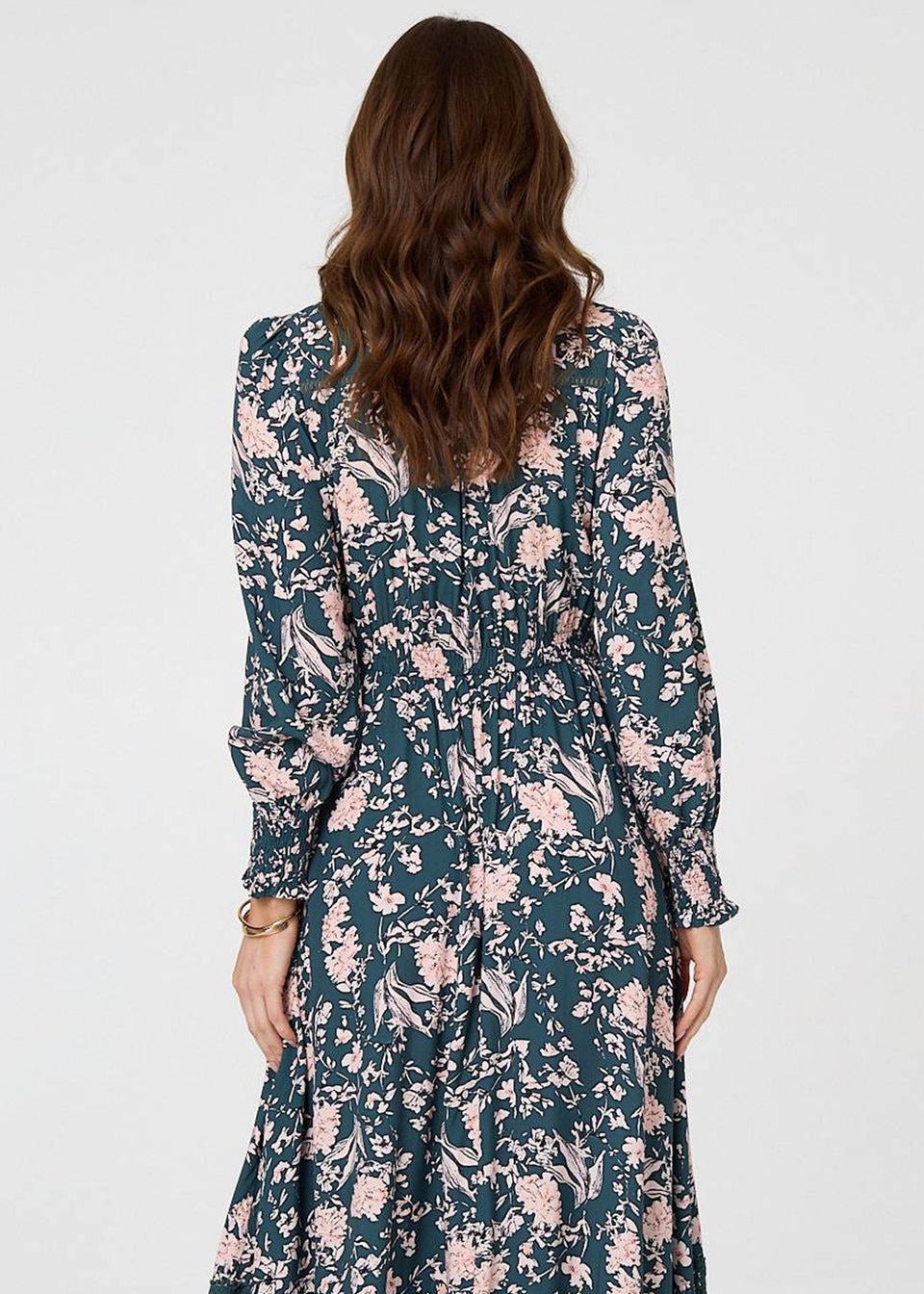 Izabel London Teal Floral Long Sleeve Lace Maxi Dress