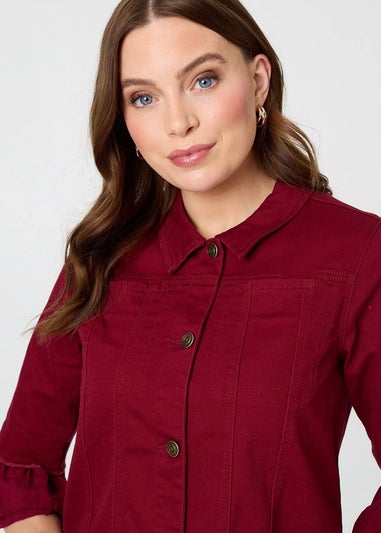 Izabel London Burgundy Frilled Hem 3/4 Flare Sleeve Shirt