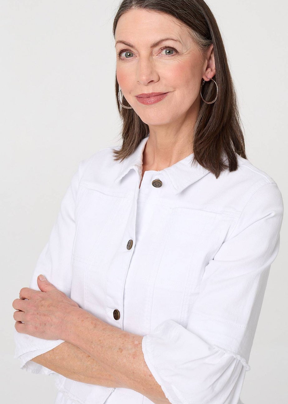 Izabel London White Frilled Hem 3/4 Flare Sleeve Shirt