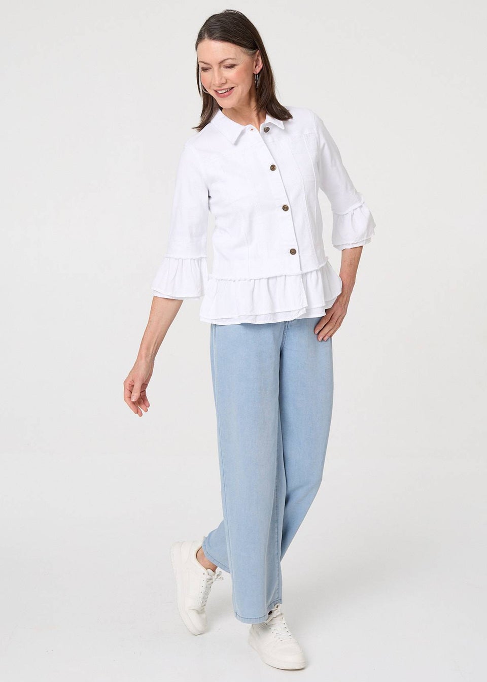 Izabel London White Frilled Hem 3/4 Flare Sleeve Shirt