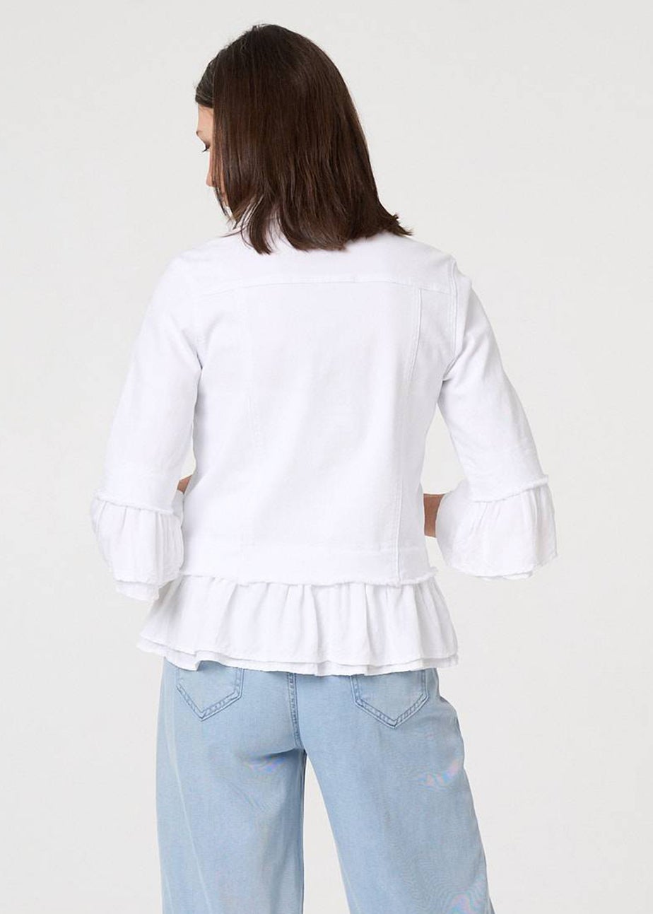 Izabel London White Frilled Hem 3/4 Flare Sleeve Shirt