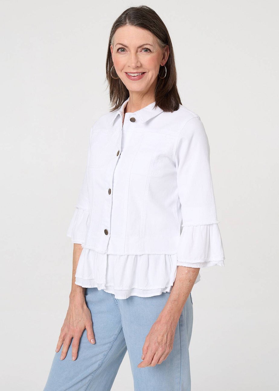 Izabel London White Frilled Hem 3/4 Flare Sleeve Shirt