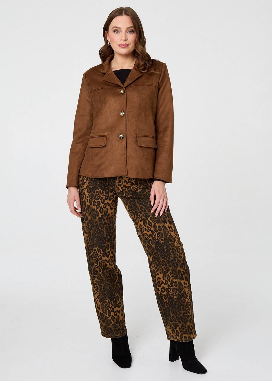 Izabel London Brown Faux Suede Pocket Front Slim Jacket